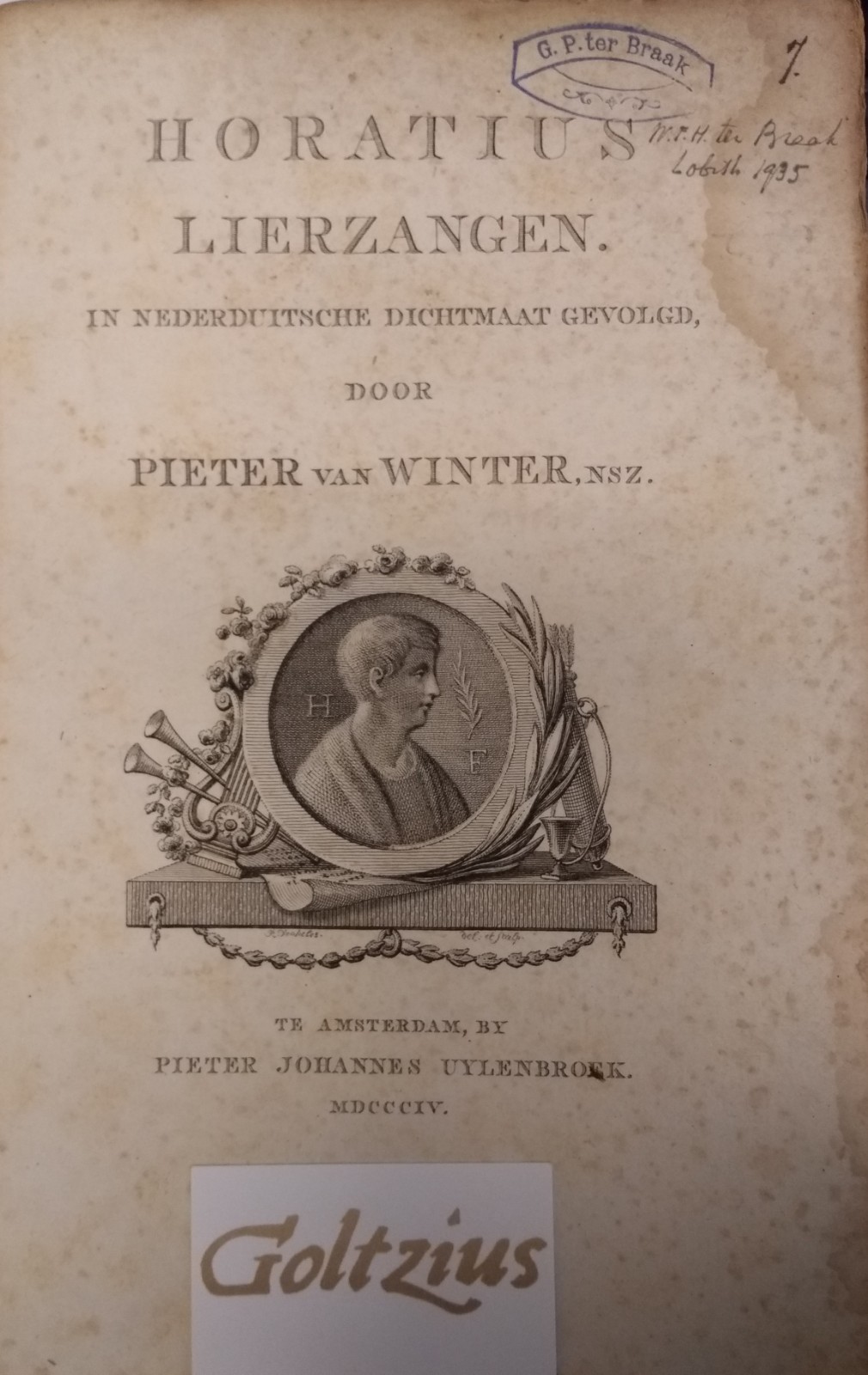 Pieter van Winter, NSZ. Horatius lierzangen in Nederduitsche dichtmaat gevolgd