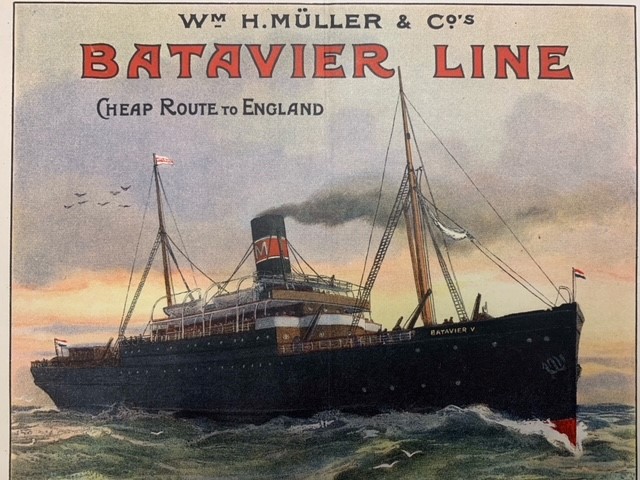 Advertisment, Batavier Line, W.H. Muller & Co. Cheap Route to England.
