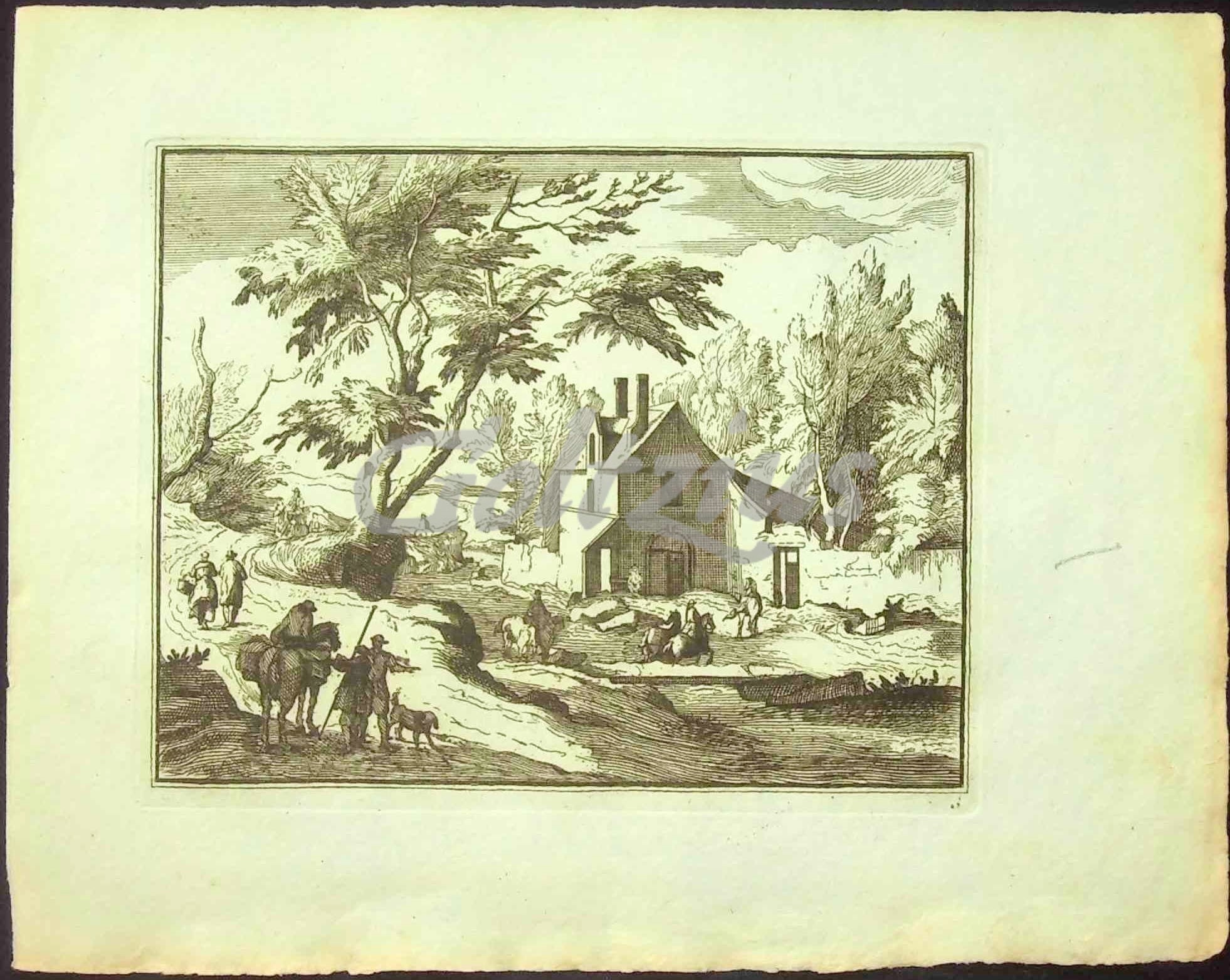 ANONYMOUS, Landscape with figures on a road