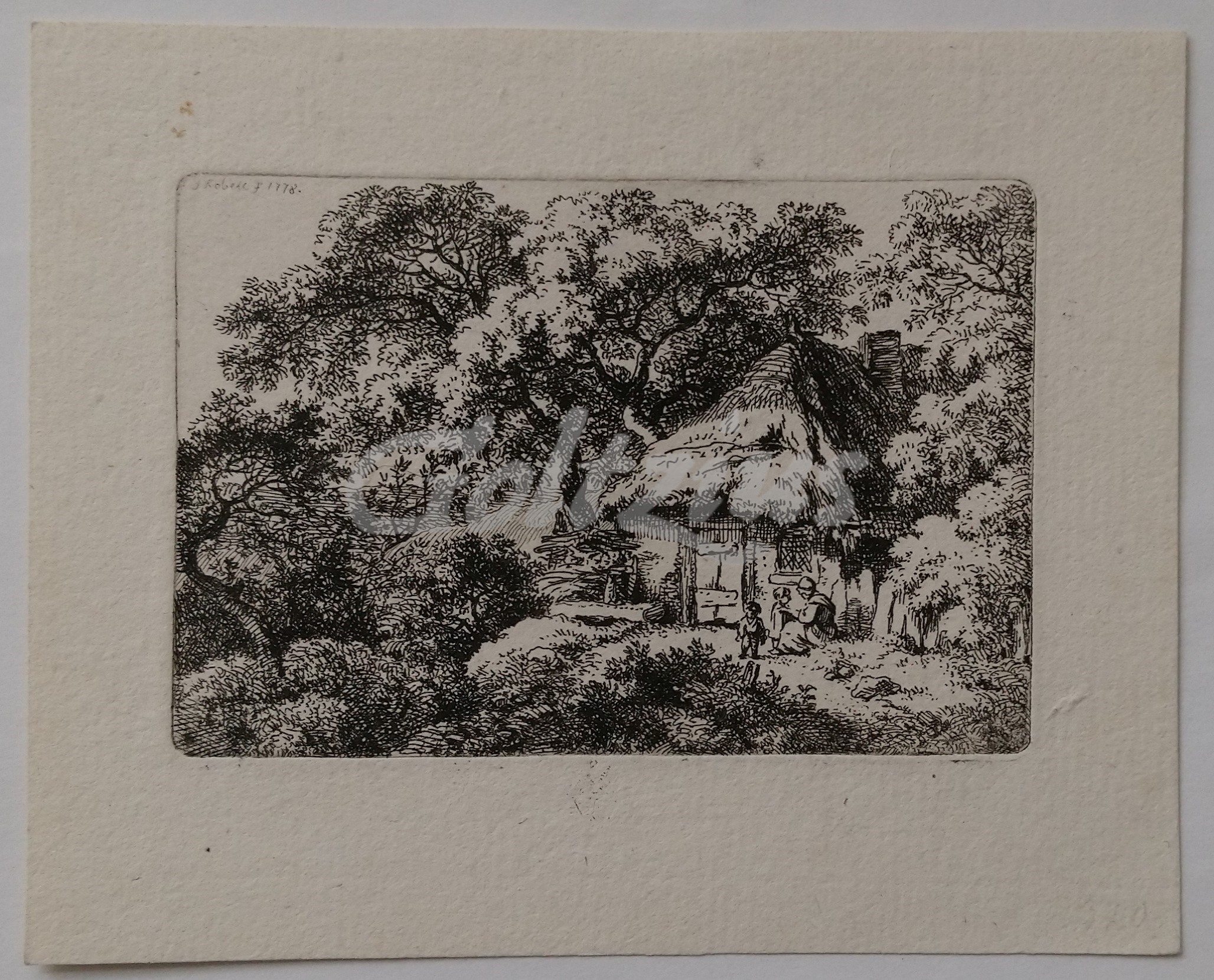 KOBELL, FERDINAND, Forest landscape with family near a dwelling
