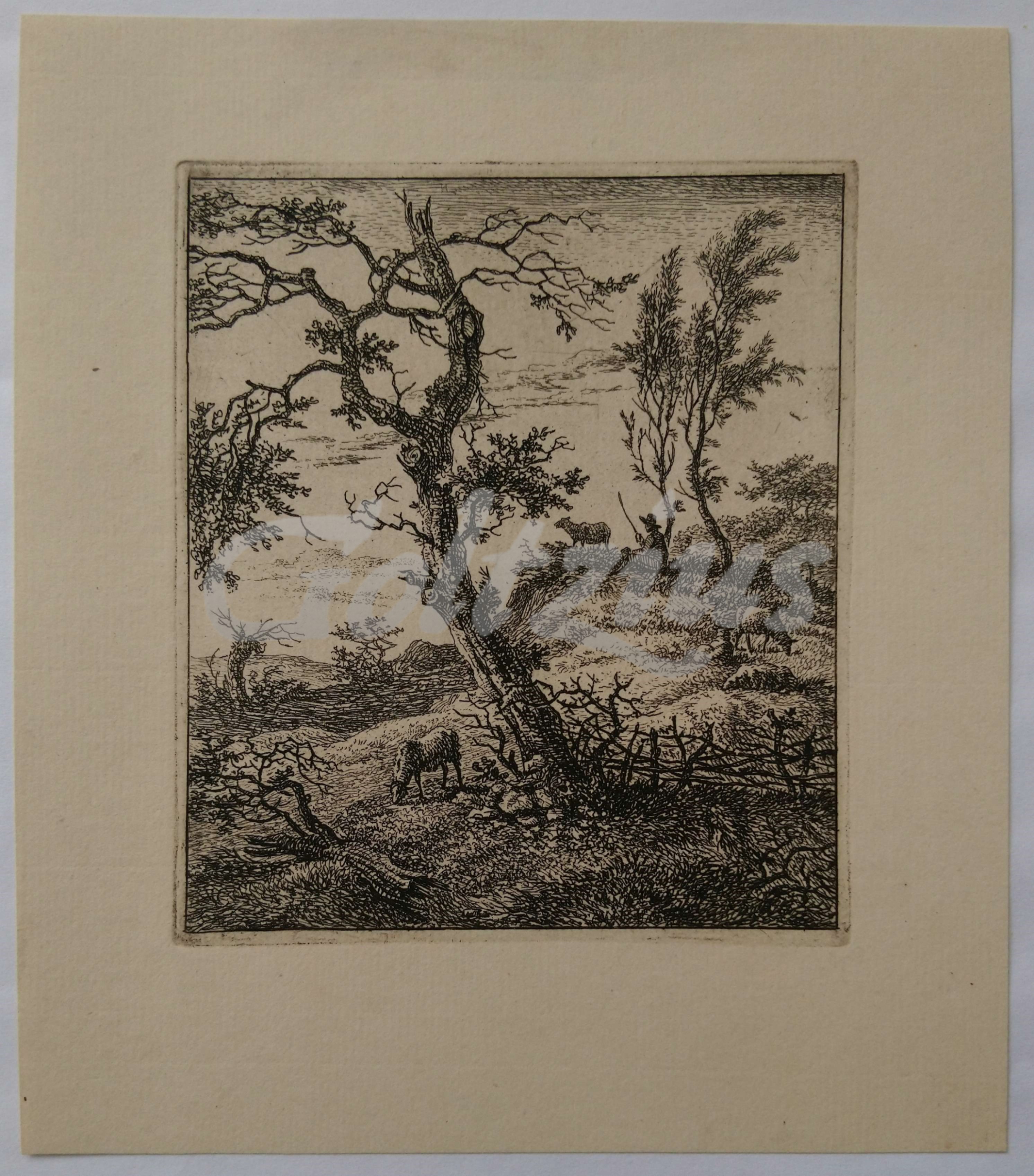 FOCK, HERMANUS (1766-1822), Landscape with sitting shepherd and three sheep