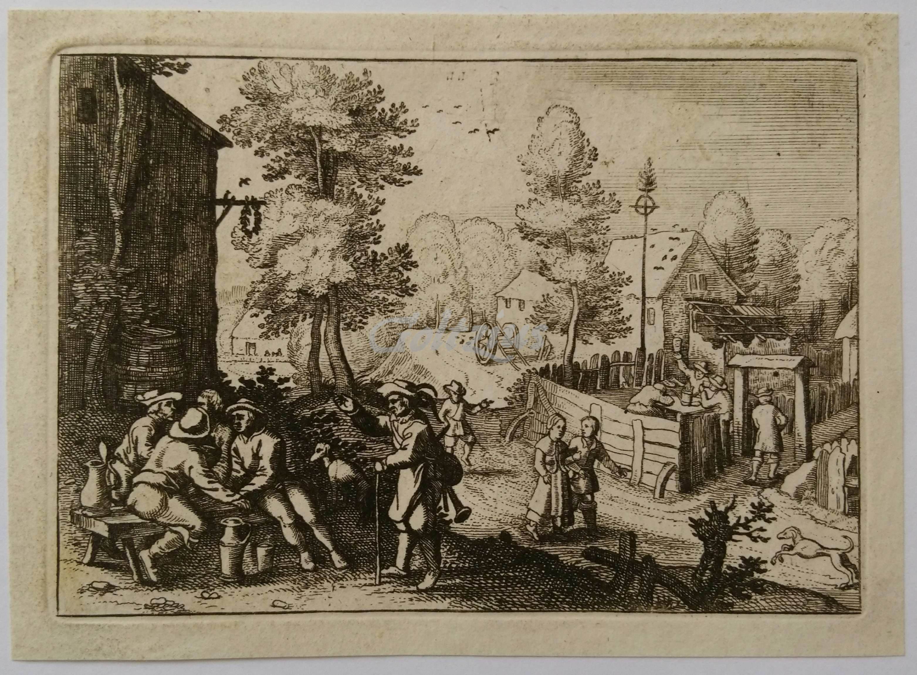 ANONYMOUS, Village view with drinking peasants