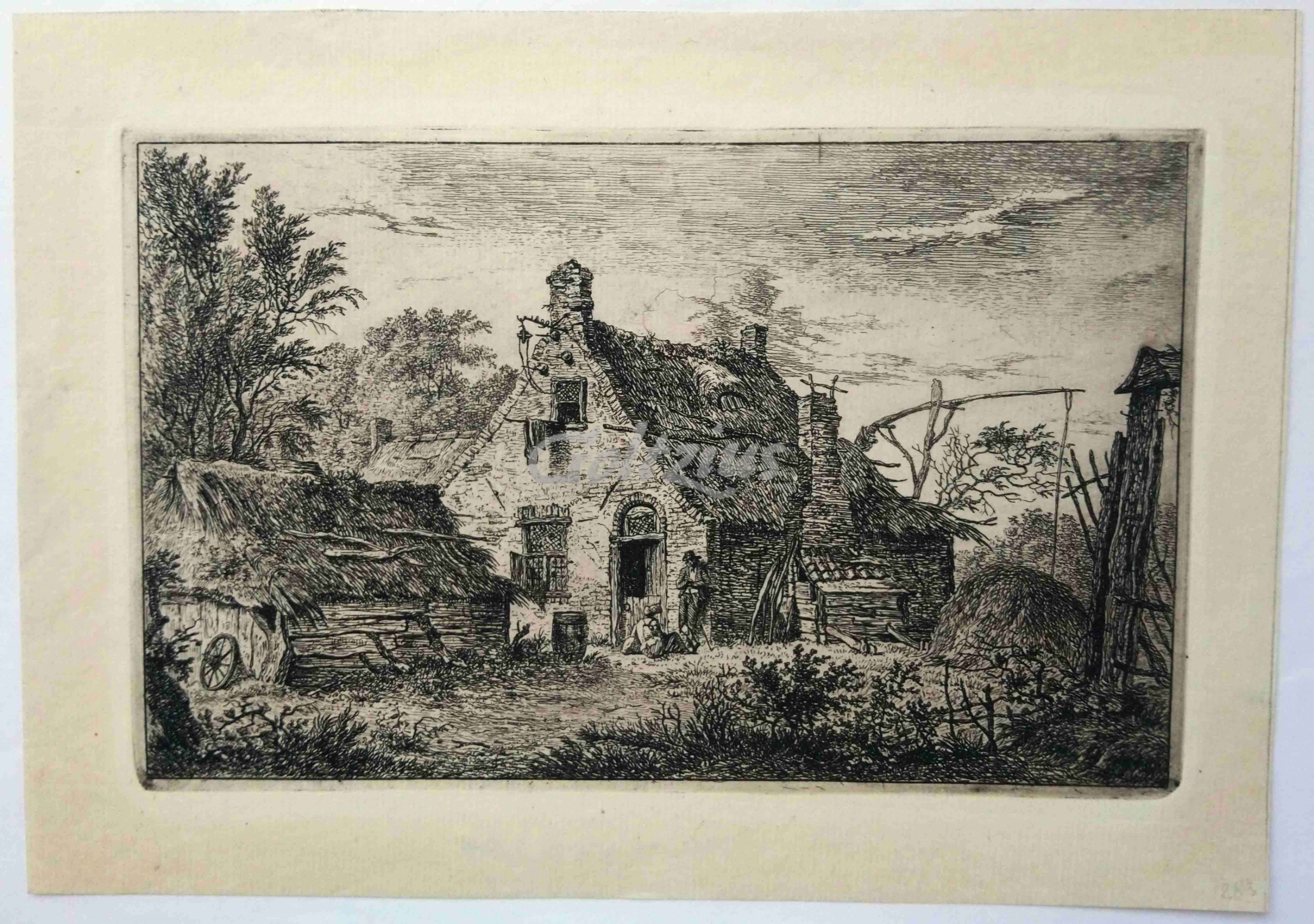 FOCK, HERMANUS (1766-1822), Sitting woman and standing man by a farmhouse