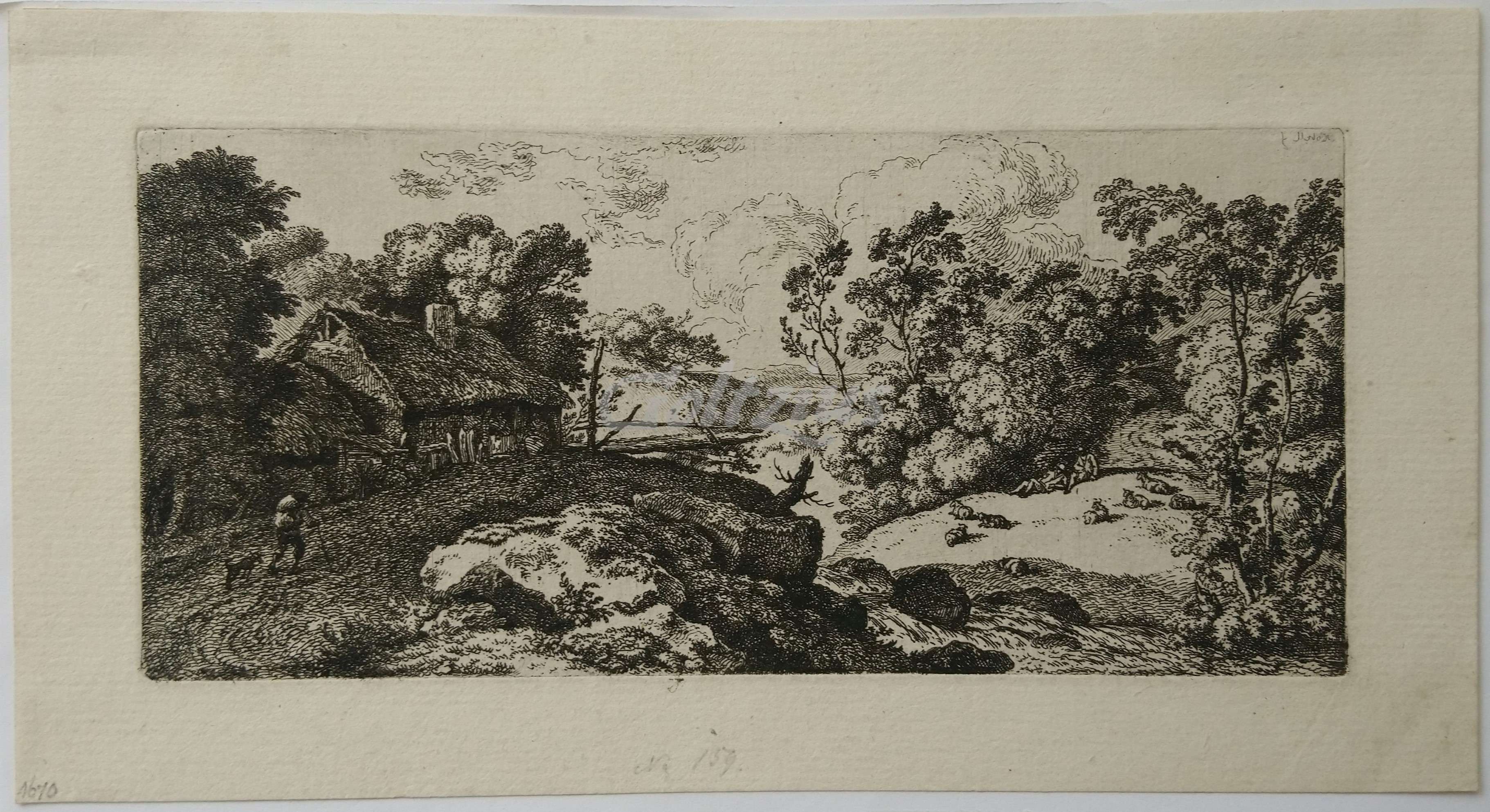 KOBELL, FERDINAND, Landscape with barn and resting shepherd