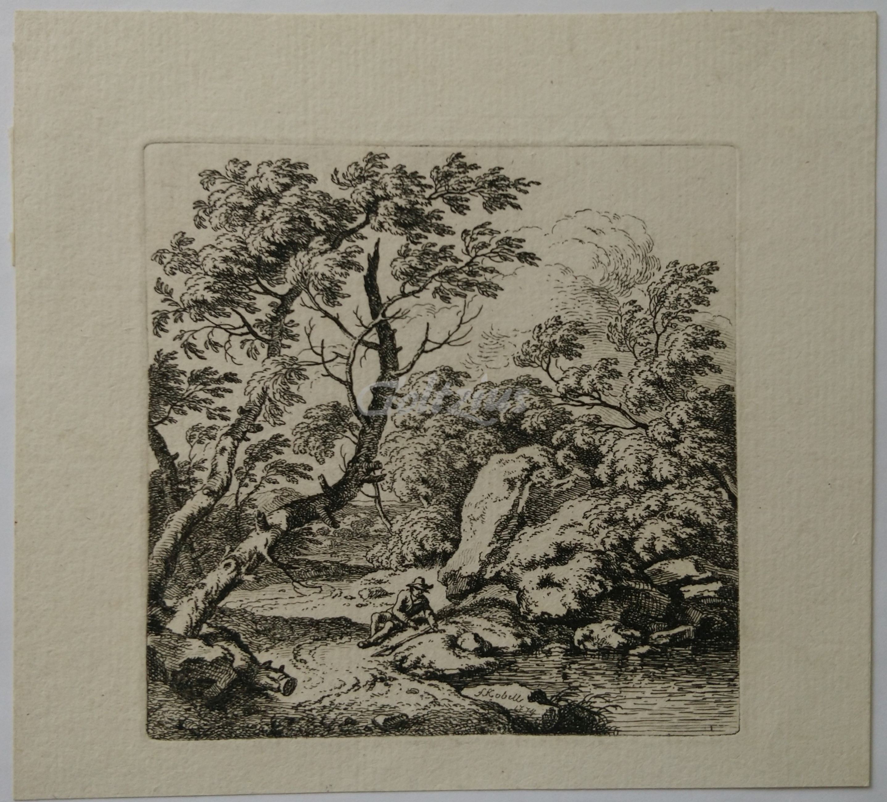 KOBELL, FERDINAND, Landscape with resting figure near a pond