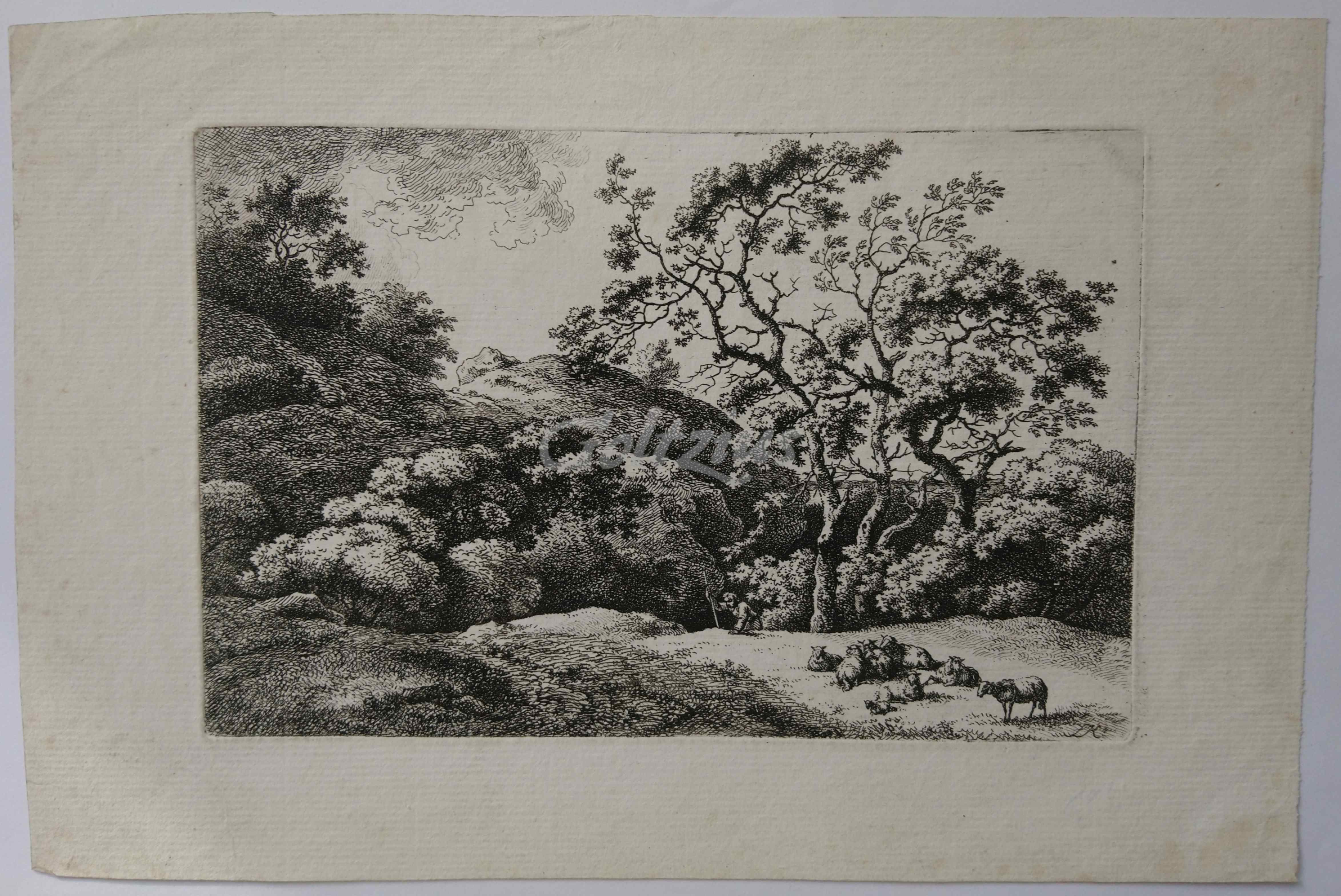 KOBELL, FERDINAND, Shepherd with sheep in a dune landscape