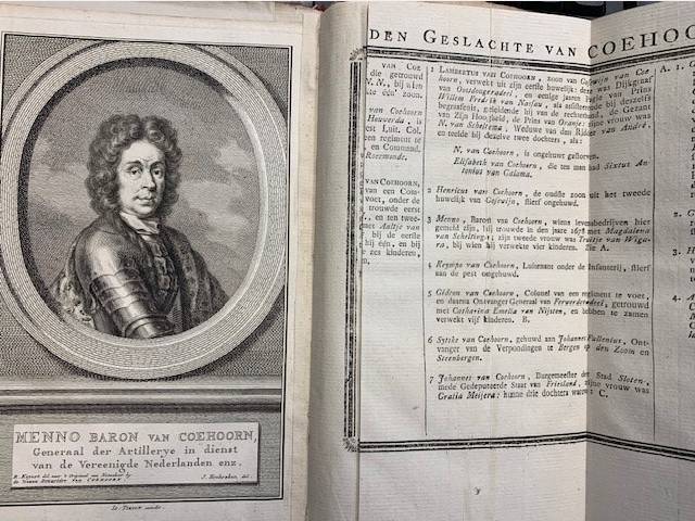 Portrait and Tafel van den Geslachte van Coehoornwith biographical notes.