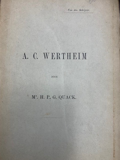 QUACK,  H.P.G., A.C. Wertheim.1832-1897