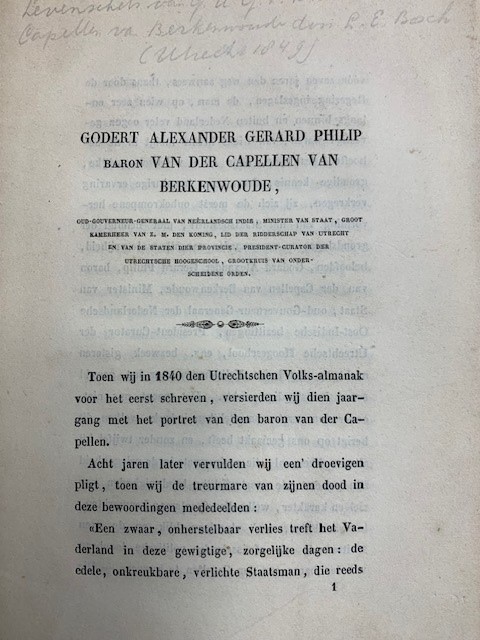 BOSCH, L.E., Godert Alexander Gerard Philip Baron van der Capellen van Berkenwoude.