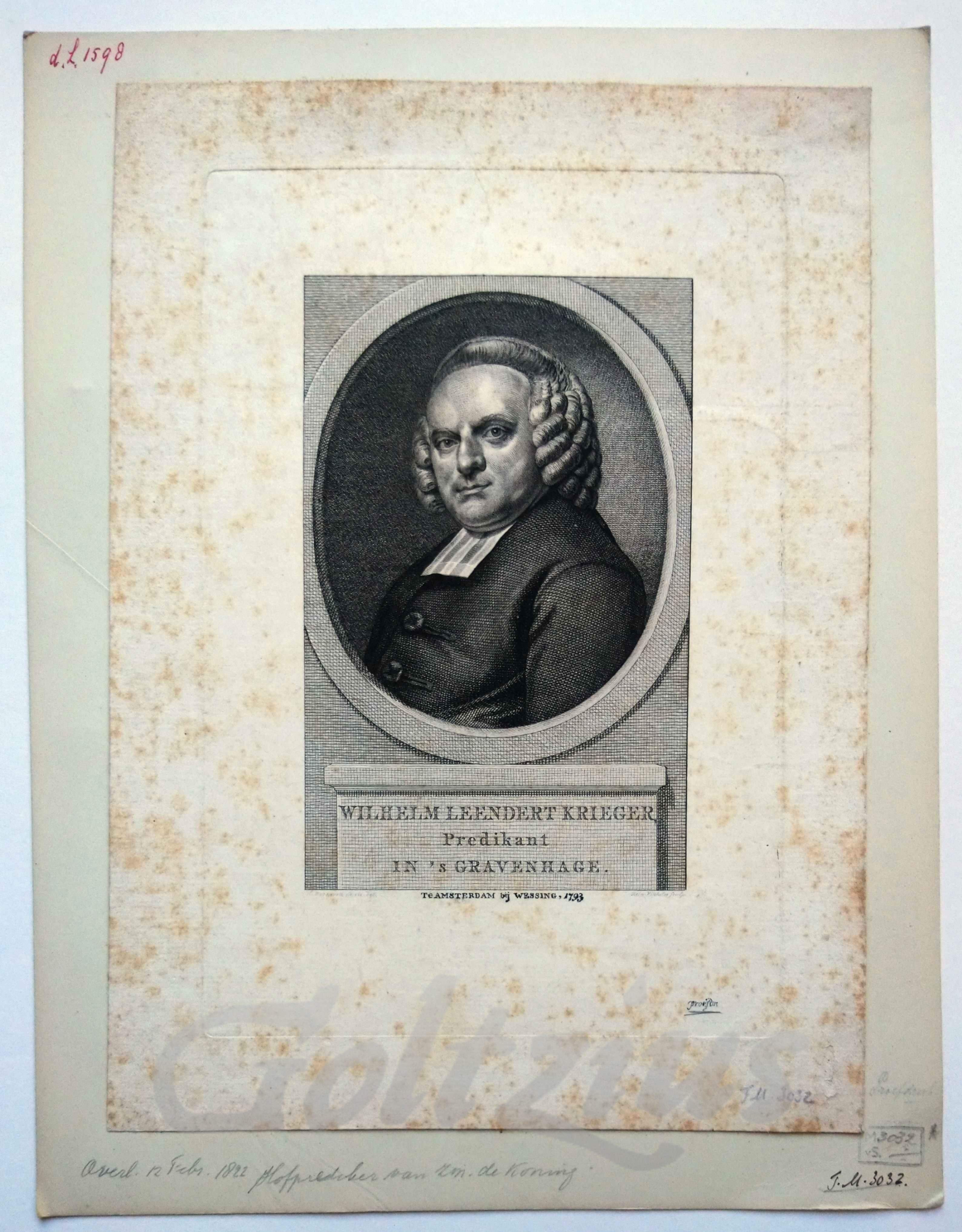 VINKELES, REINIER (1741-1816), Wilhelm Leendert Krieger, Predikant in 's Gravenhage