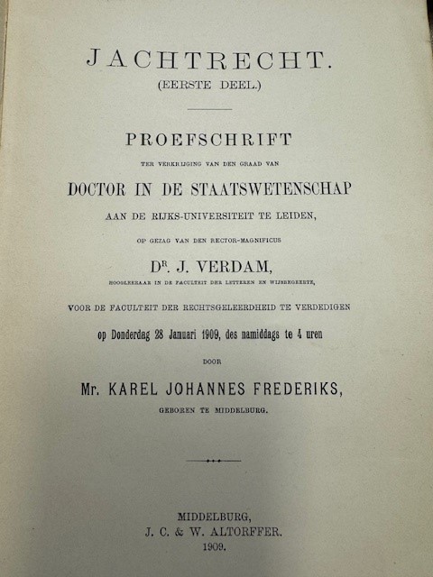 FREDERIKS, K.J., Jachtrecht dissertation,