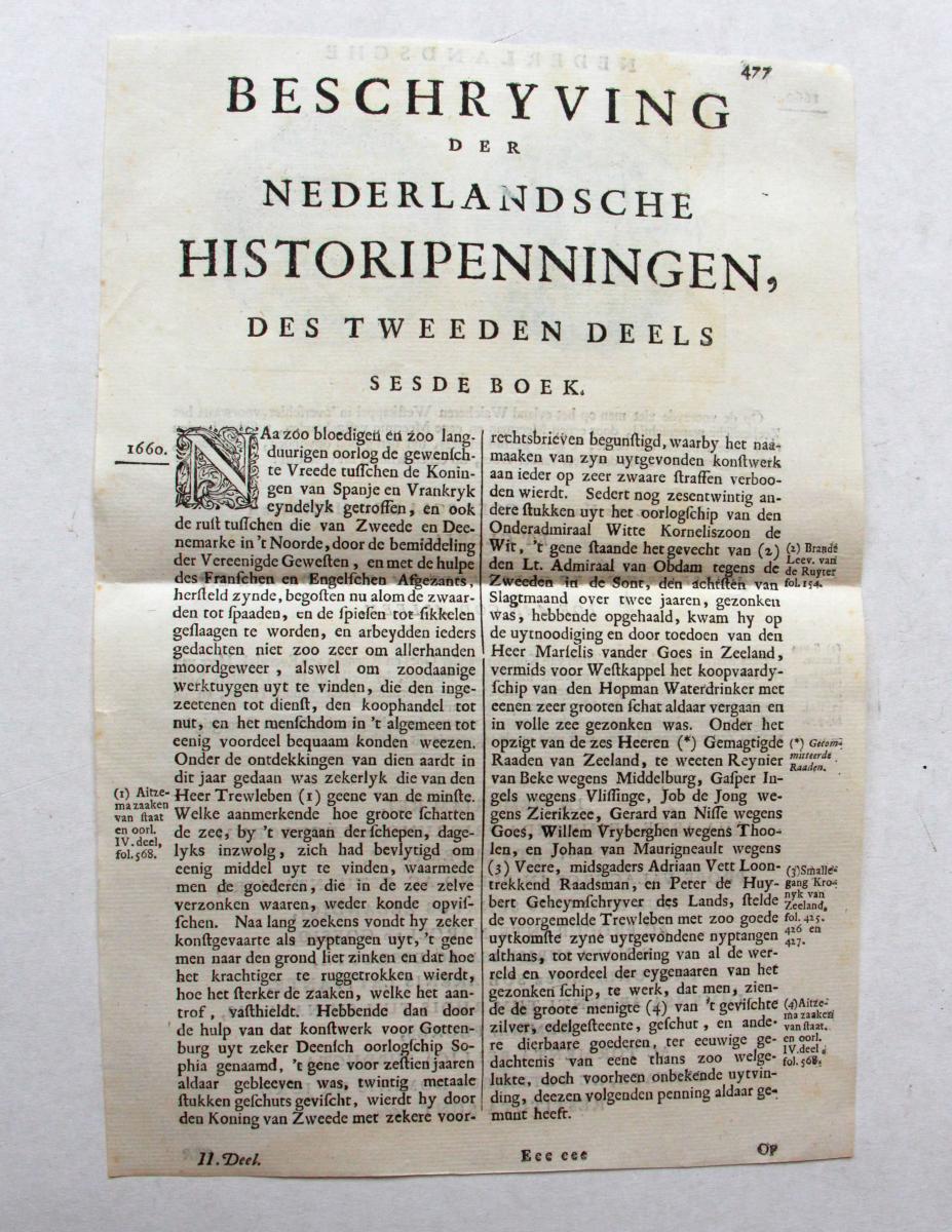 Pamphlet regarding Historical medals and Walcheren, 1660 (pamflet historiepenningen en Walcheren).